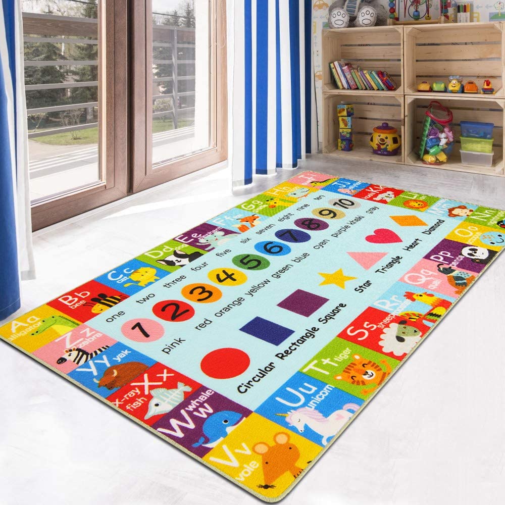 HEBE Kids Play Rug ABC Alphabet Numbers Shapes Educational Area Rug