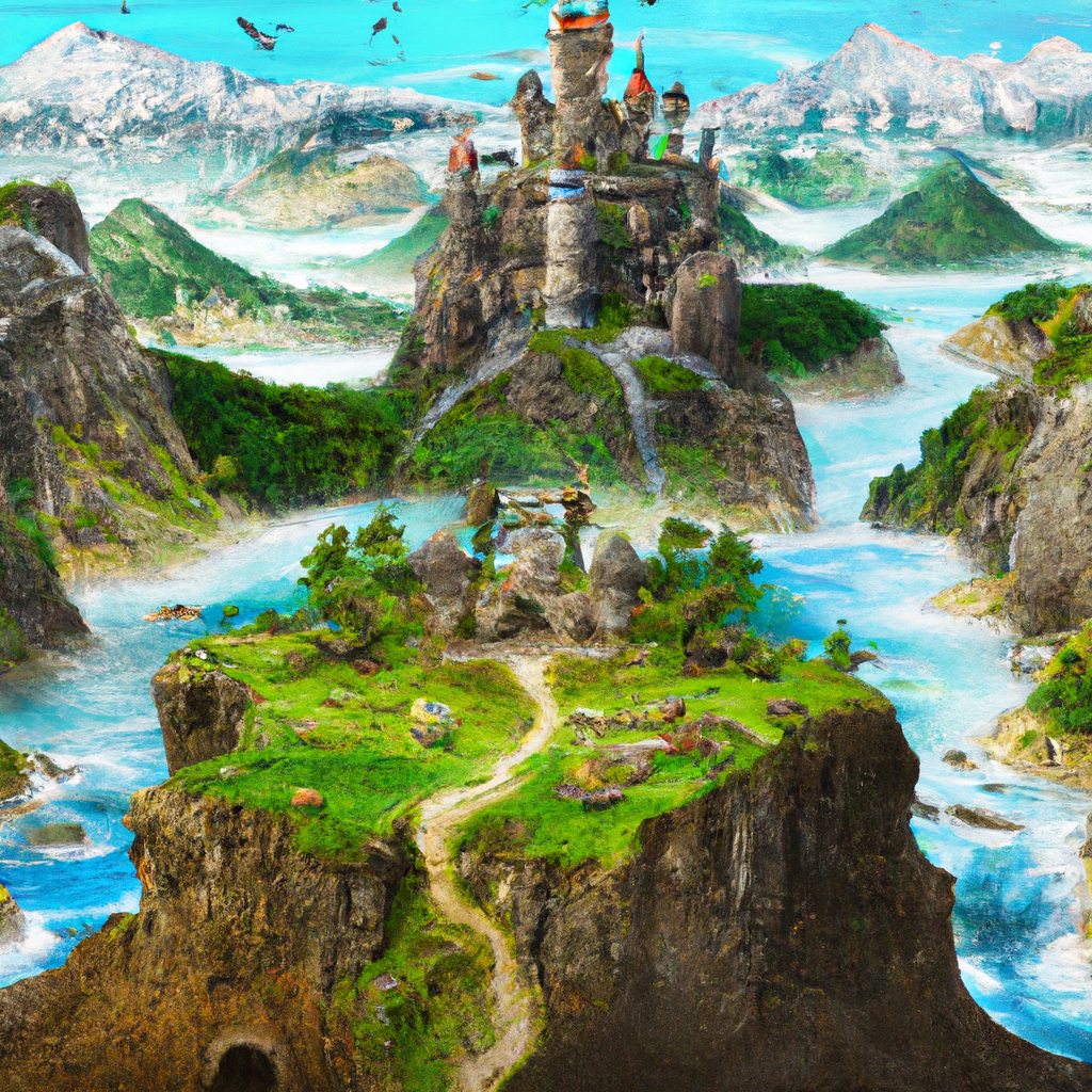 An image of a sprawling fantasy land, complete with towering castles, mythical creatures, and diverse landscapes. The land should be filled with enchanted forests, crystal-clear lakes, and rugged mountains. In the center of the image, there should be a grand castle that looks like it was pulled straight from a modern fantasy role-playing game. The castle should be perched atop a hill and surrounded by lush gardens and a moat filled with shimmering water. In the distance, there should be towering mountains with snow-capped peaks and deep valleys. The sky should be filled with colorful clouds and a warm sun shining down on the land. The creatures should include dragons, unicorns, and other mythical beasts. Overall, the image should look like a scene out of a magical, modern-day fantasy role-playing game.